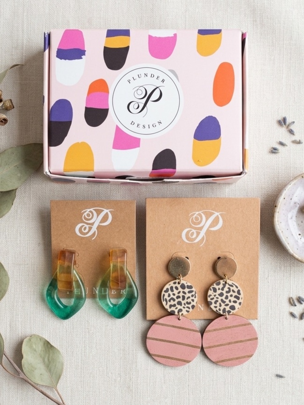 Plunder Green Teardrop & Pink Striped Drop Earring Duo